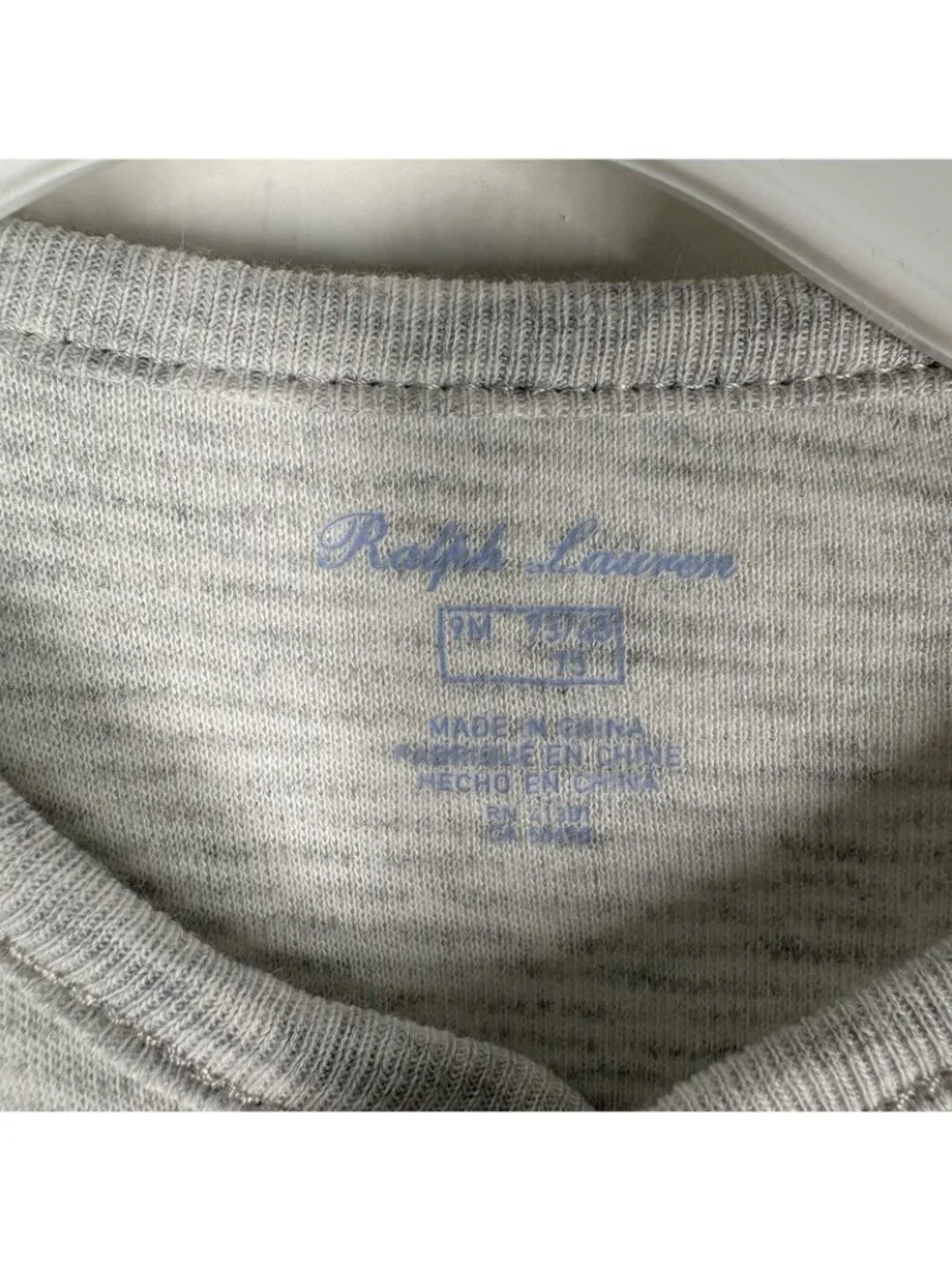 Ralph Lauren Baby Size 9M Gray White Striped Bear Cotton Footed Coverall NWT
